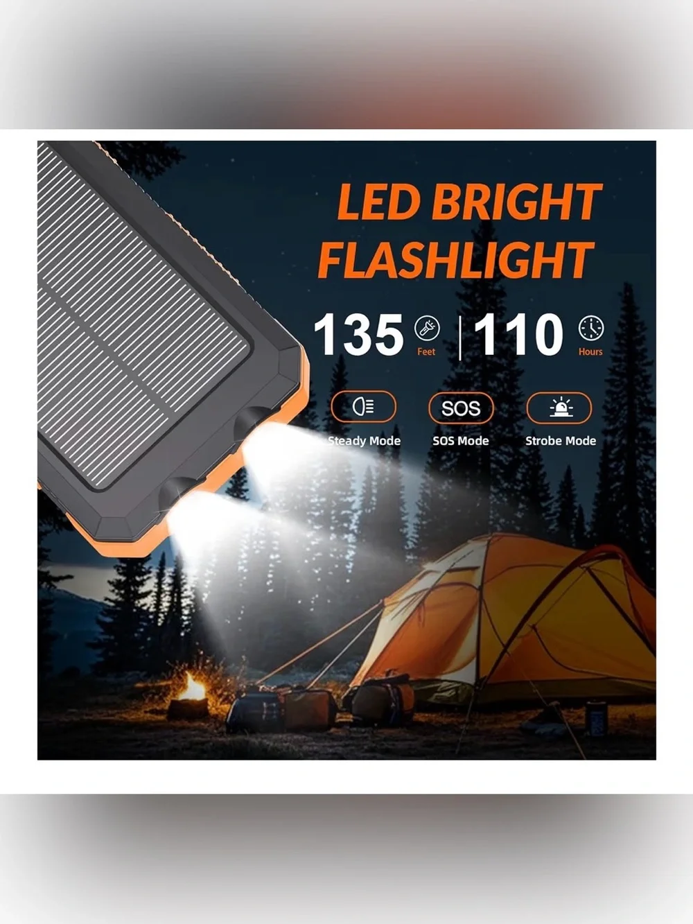 Portable Solar Power Bank with Compass - Black & Orange